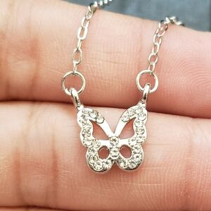 Rhinestone Butterfly Pendant Necklace silver